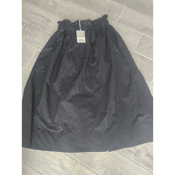 EVERLANE‎ Easy Button Front Black Cotton Midi Skirt Paperbag Waist Medium NWT - Picture 9 of 10
